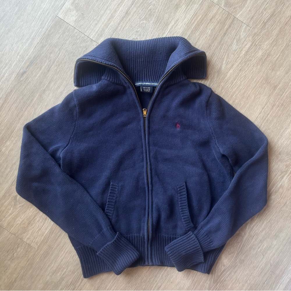 Ralph Lauren Sport | Navy Zip-Up Knit Hoodie | Size L - fits like Size XS/S